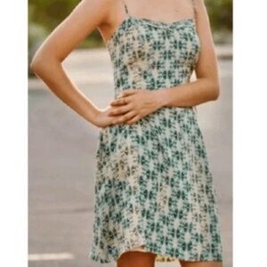 Anthropologie Moulinette Soeurs Green and Cream Silk Mini Dress